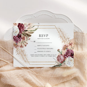 Convite Burgundy, Blush & Rose Gold Elegante Boho RSVP Inv