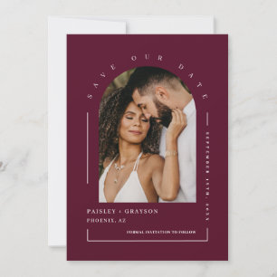 Convite Burgundy Boho Arch Photo Código QR Salve Nossa Dat
