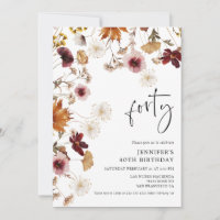 Burgundy Boho Fall Floral aniversário de 40 anos