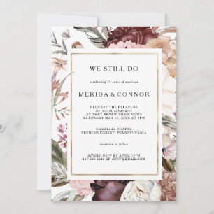 Convite Burgundy Boho Floral Ainda Fazemos Vow Renewart In