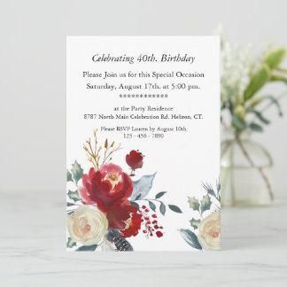 Convite Burgundy Boho Floral, Personalizável, aniversário