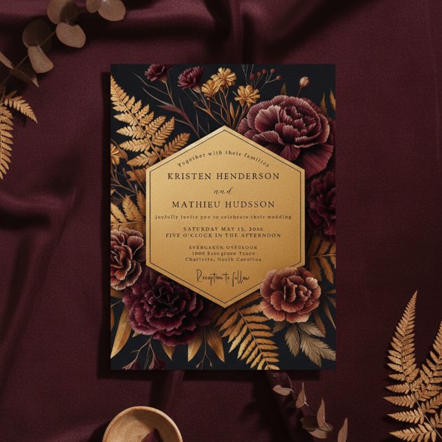 Convite Burgundy Botanical Autumn Wedding (Criador carregado)