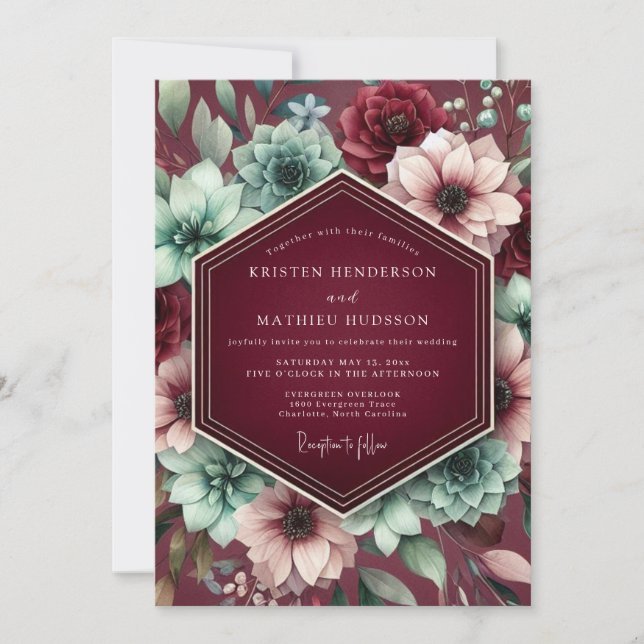 Convite Burgundy Botanical Dream Wedding (Frente)