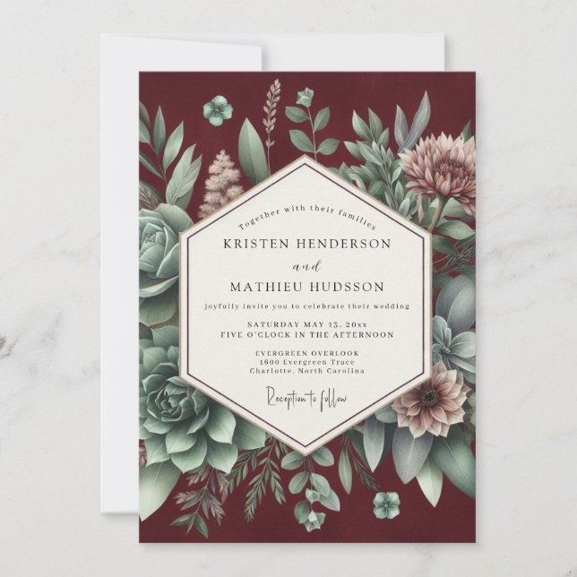 Convite Burgundy Botanical Elegance Wedding (Frente)