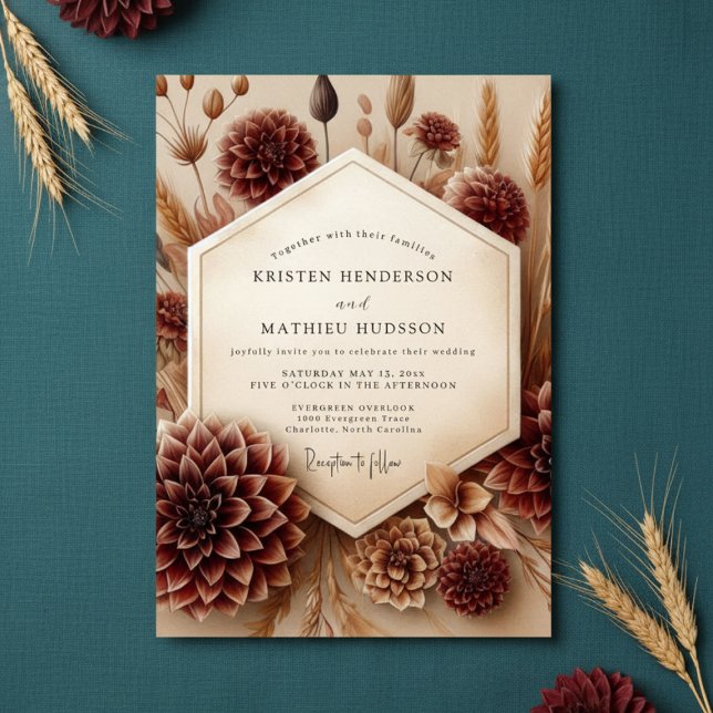 Convite Burgundy Botanical Rustic Wedding (Criador carregado)