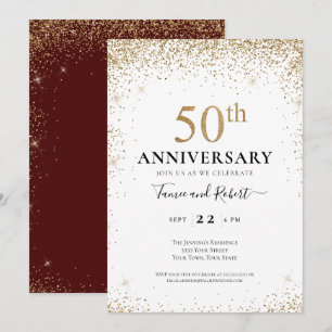Convite Burgundy Branco Ouro 50º Aniversário de Casamento