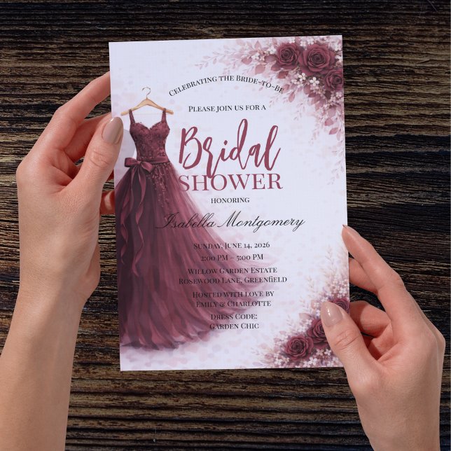 Convite Burgundy Bridesmaid Dress Bridal Shower (Burgundy Bridesmaid Dress Bridal Shower Invitations)