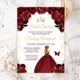 Convite Burgundy Cabelo Loiro Princesa Sweet Sixteen