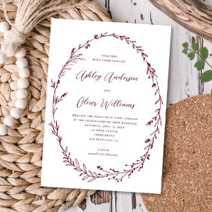 Convite Burgundy + Casamento de Wreath de Flores Selvagens