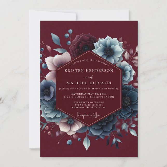 Convite Burgundy Celestial Bloom Wedding (Frente)
