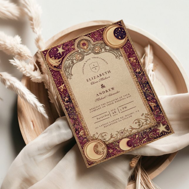 Convite Burgundy Celestial Moon Wedding (Criador carregado)