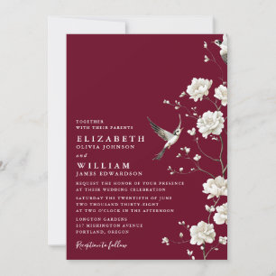 Convite Burgundy Chinoiserie Floral Tudo Em Um Casamento