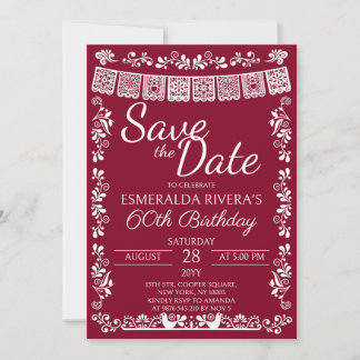 Convite Burgundy Cielito Lindo Save the Date 60º Aniversár