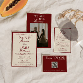 Convite Burgundy Cream Classy Luxury Old Money Wedding