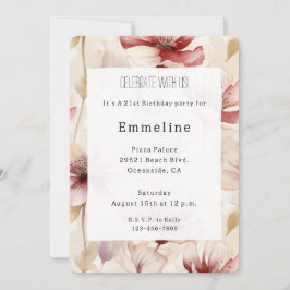 Convite Burgundy Cream Lavanda Romântica Floral Aniversári