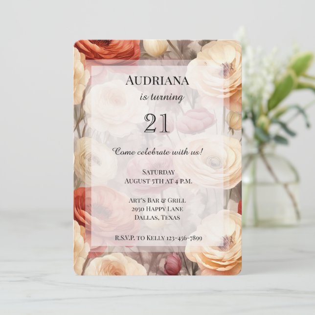 Convite Burgundy Cream Spring Flowday (Em pé/Frente)