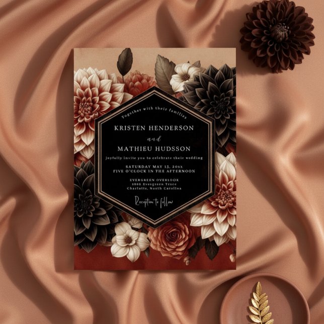 Convite Burgundy Dahlia Bloom Wedding (Criador carregado)