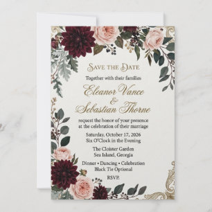 Convite Burgundy Dahlia & Blush Rose Elegante Salvar