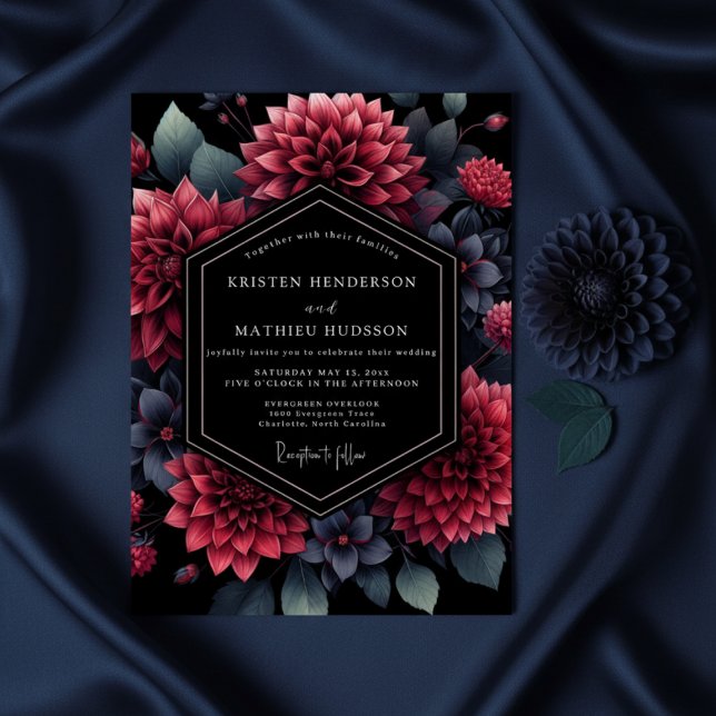 Convite Burgundy Dahlia Opulent Wedding (Criador carregado)