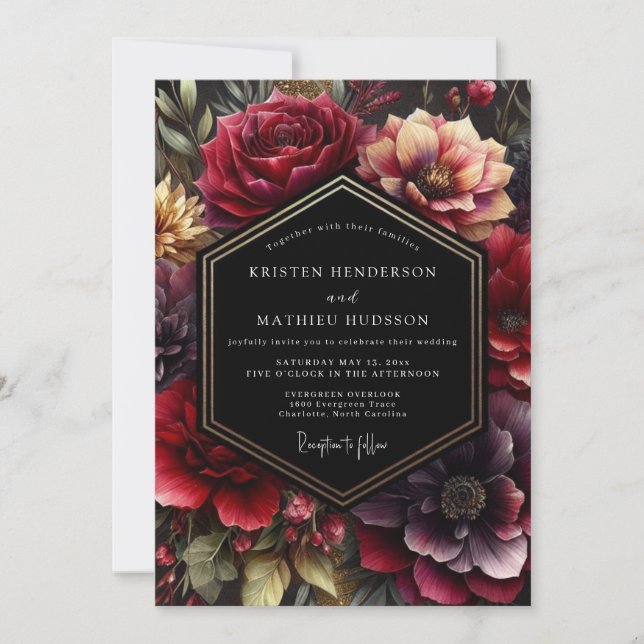 Convite Burgundy Dark Bloom Wedding (Frente)