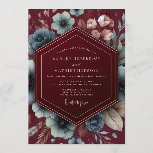 Convite Burgundy Dark Romance Wedding (Frente)