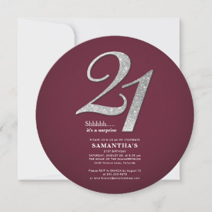 Convite Burgundy de 21º Aniversário com Brilho Pra