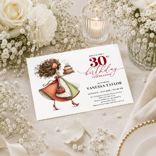 Convite Burgundy de 30 Anos Chic e Caprichoso para