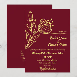 Convite Burgundy de ouro elegante romântico