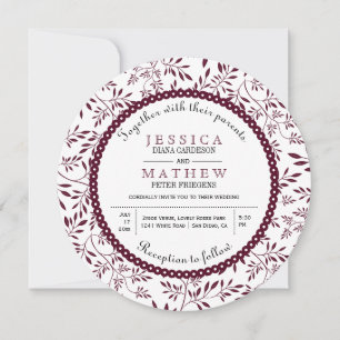 Convite Burgundy deixa padrão casamento floral moderno