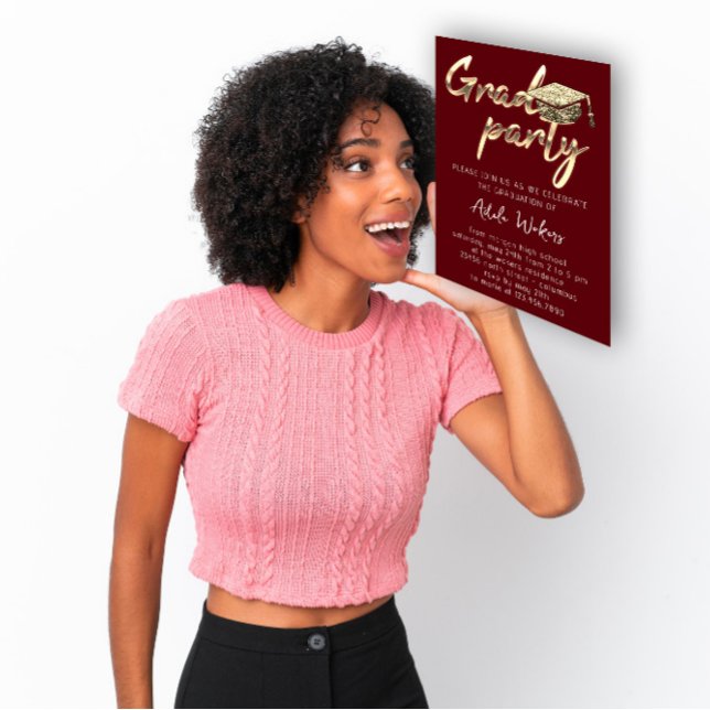 Convite Burgundy Dourada de Festa de formatura de Download (Instant Download Graduation Party Gold Burgundy Invitation)