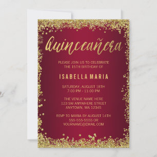Convite Burgundy Dourada Glitter Quinceanera 15 de Anivers