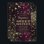 Convite Burgundy Dourada Luzes Espumantes Glam Doce 16 Fes<br><div class="desc">personalizar para o seu evento</div>
