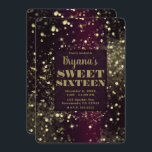 Convite Burgundy Dourada Luzes Espumantes Glam Doce 16 Fes<br><div class="desc">personalizar para o seu evento</div>