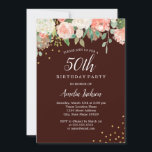 Convite Burgundy Dourada Watercolor Floral 50º Aniversário<br><div class="desc">Convites florais mais bonito na Loja Little Bayleigh!</div>