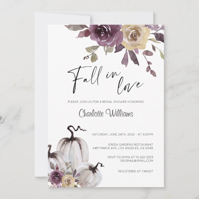 Convite Burgundy Dourado Boho Fall in Love Chá de panela (Frente)