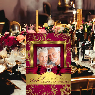 Convite Burgundy Dourado Foto 50º Aniversário de Casamento