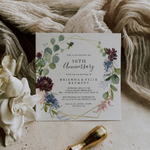 Convite Burgundy Dourado Geométrico 50º Aniversário de Cas