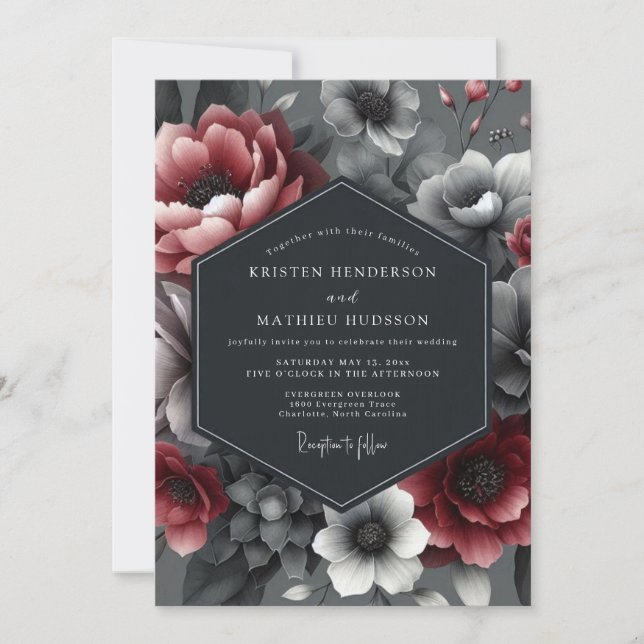 Convite Burgundy Dramatic Bloom Wedding (Frente)