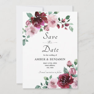 Convite Burgundy & Dusty Rose Floral Casamento Save The Da