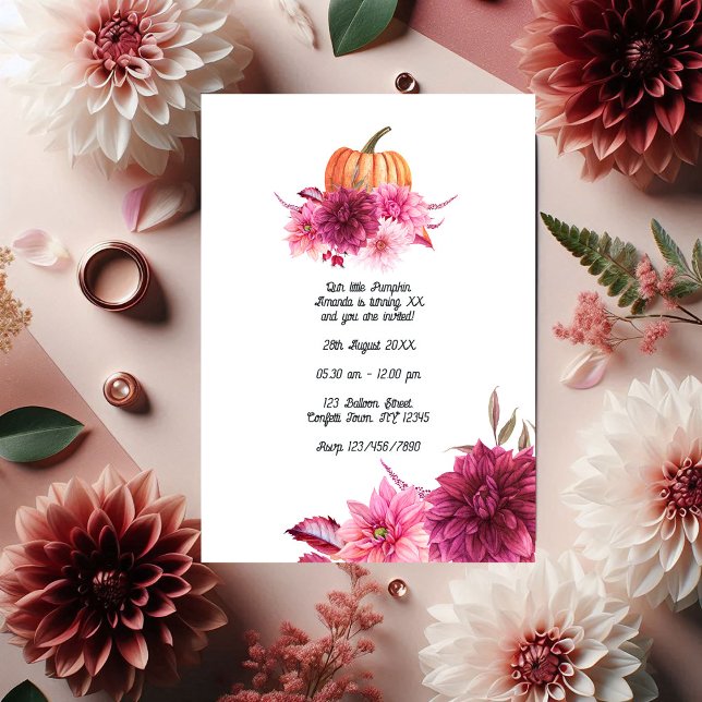 Convite Burgundy e Blush Autumn Fall Pumpkin Aniversário (Burgundy and Blush Autumn Fall Pumpkin Birthday Invitation)
