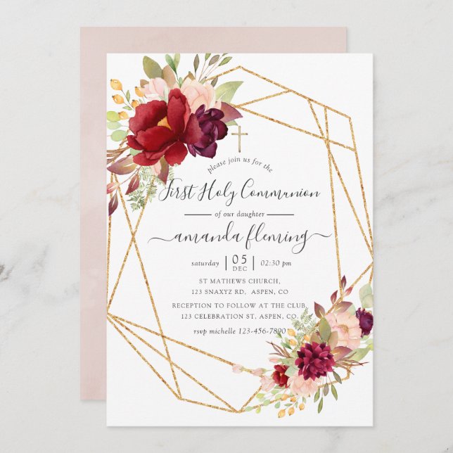 Convite Burgundy e Blush Boho (Frente/Verso)