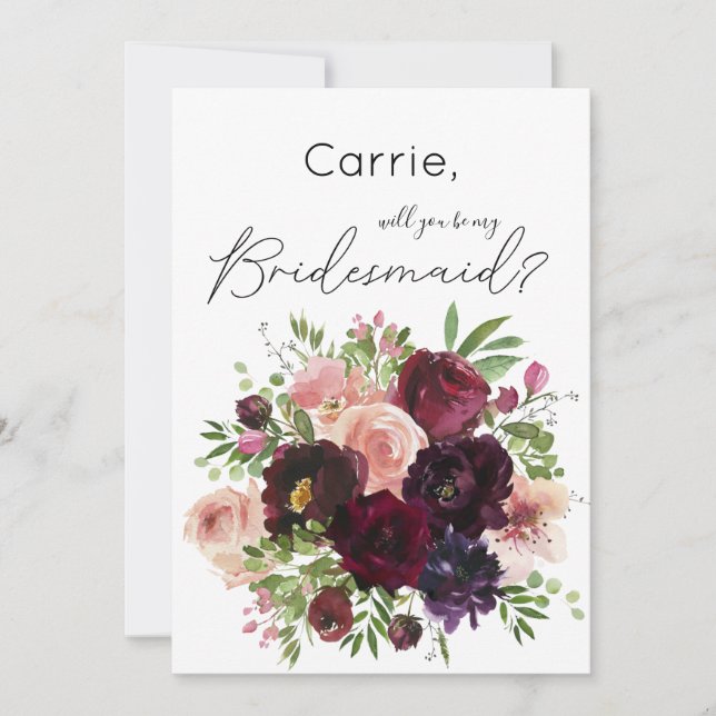 Convite Burgundy E Blush Floral Você Será Minha Porta-Voz? (Frente)