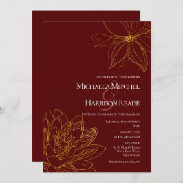 Convite Burgundy e Dourada Casamento Floral