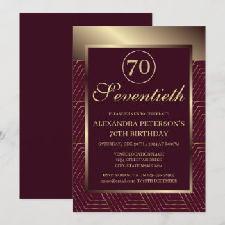 Convite Burgundy E Dourado Aniversário Da Fronteira