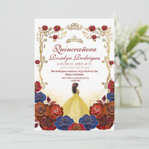 Convite Burgundy e Dourado Beleza Quinceanera & e melhor