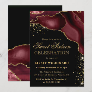 Convite Burgundy e Dourado Brilho Ágata Doze Anos