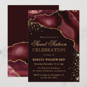 Convite Burgundy e Dourado Glitter Agata 21º Aniversário
