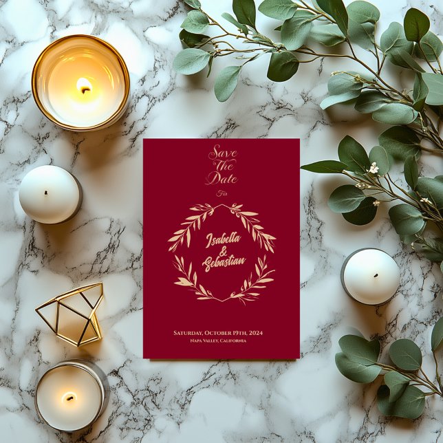 Convite Burgundy e Pale Dourado Rhombus Salvem a Data Casa (Criador carregado)