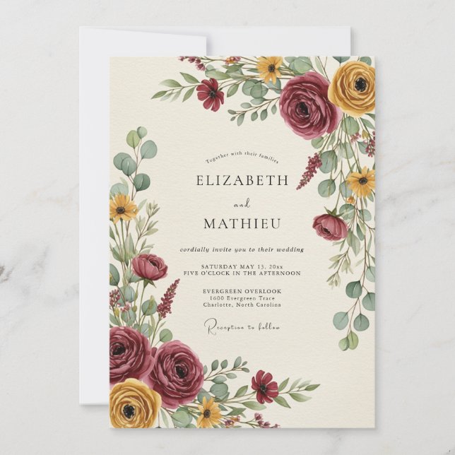 Convite Burgundy Earthy Autumn Wedding (Frente)