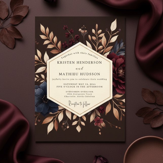 Convite Burgundy Earthy Bloom Wedding (Criador carregado)
